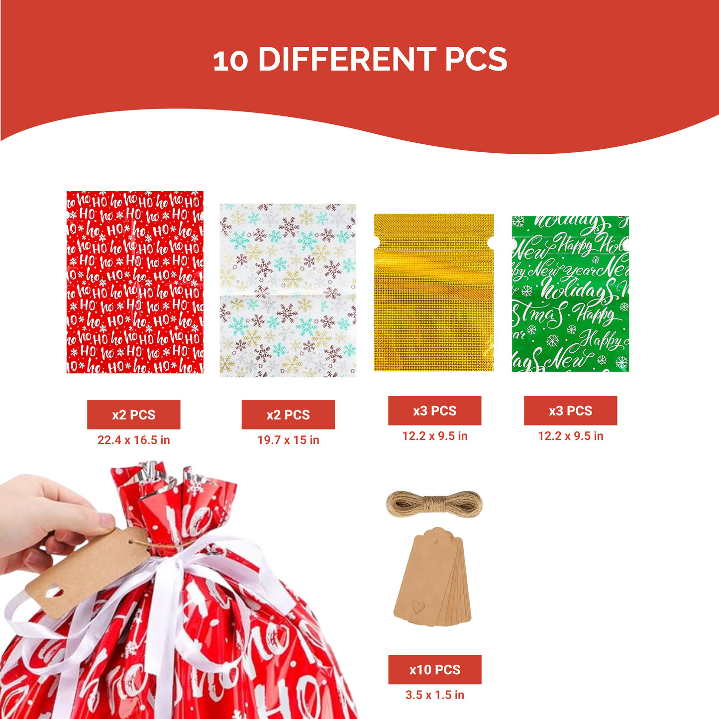 MerryWrap™ Drawstring Gift Bags with Tags