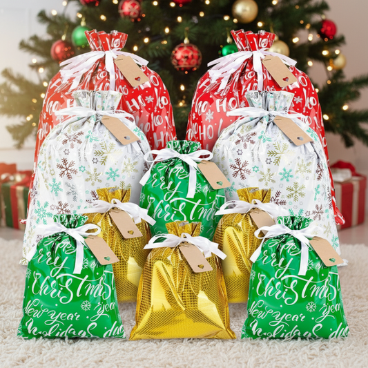 MerryWrap™ Drawstring Gift Bags with Tags